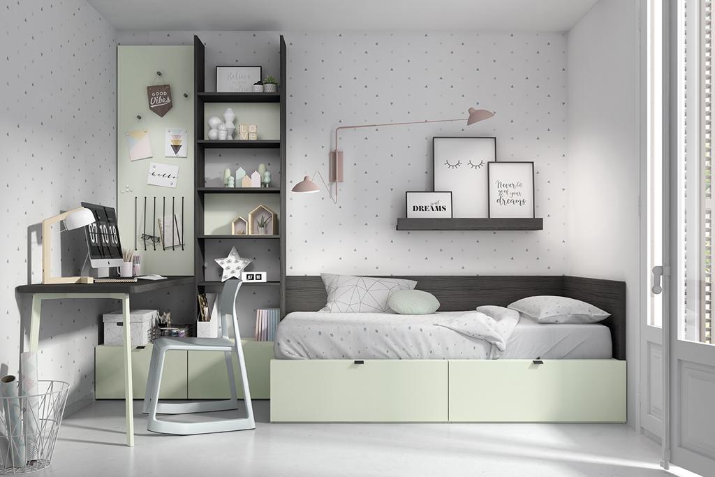 Dormitorio juvenil con cama y escritorio de Ros